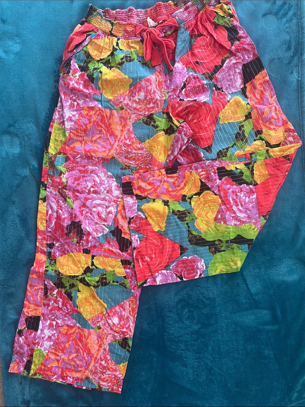 Floral Crinkle Lounge Pajama Pants - Pink Multi